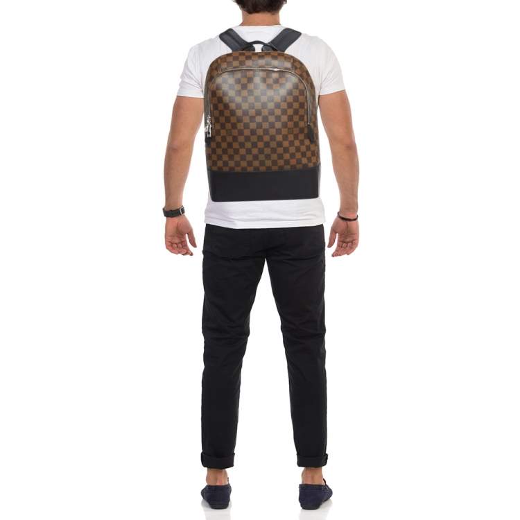 Pre Owned Louis Vuitton Black Damier Ebene Canvas and Leather Jake Backpack