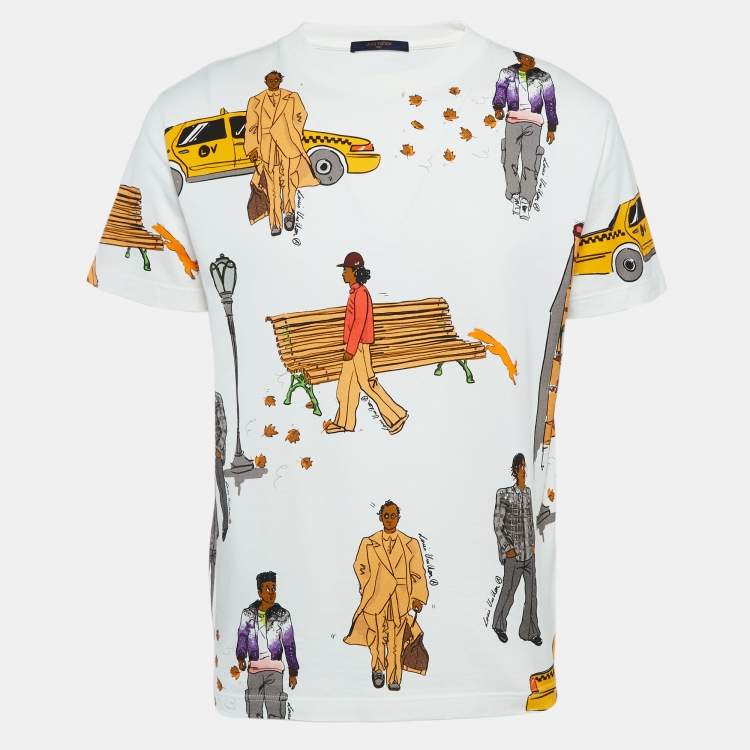 Pre Owned Louis Vuitton White Printed Cotton Knit T-Shirt M