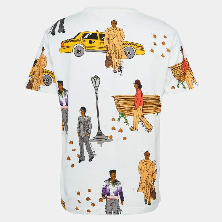 Pre Owned Louis Vuitton White Printed Cotton Knit T-Shirt M