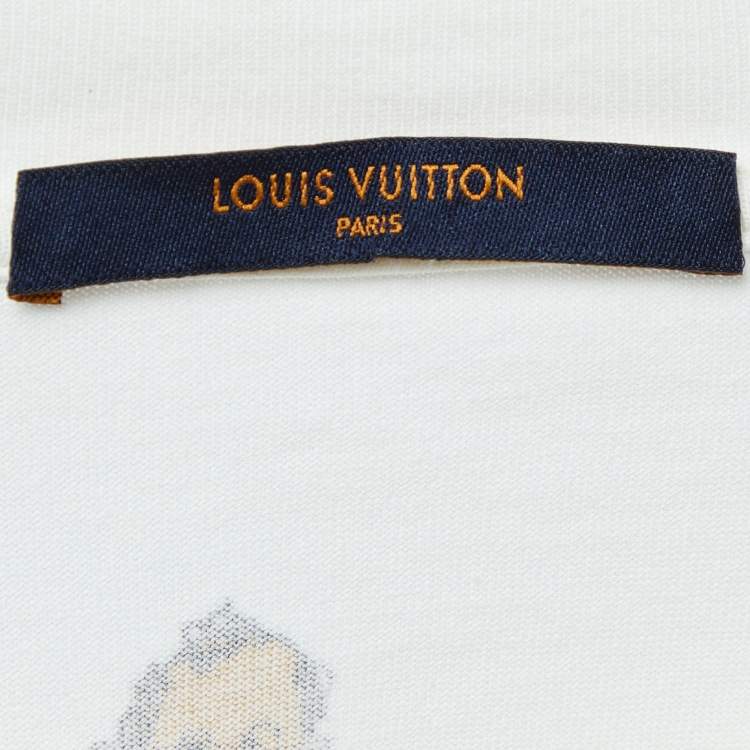 Pre Owned Louis Vuitton White Printed Cotton Knit T-Shirt M