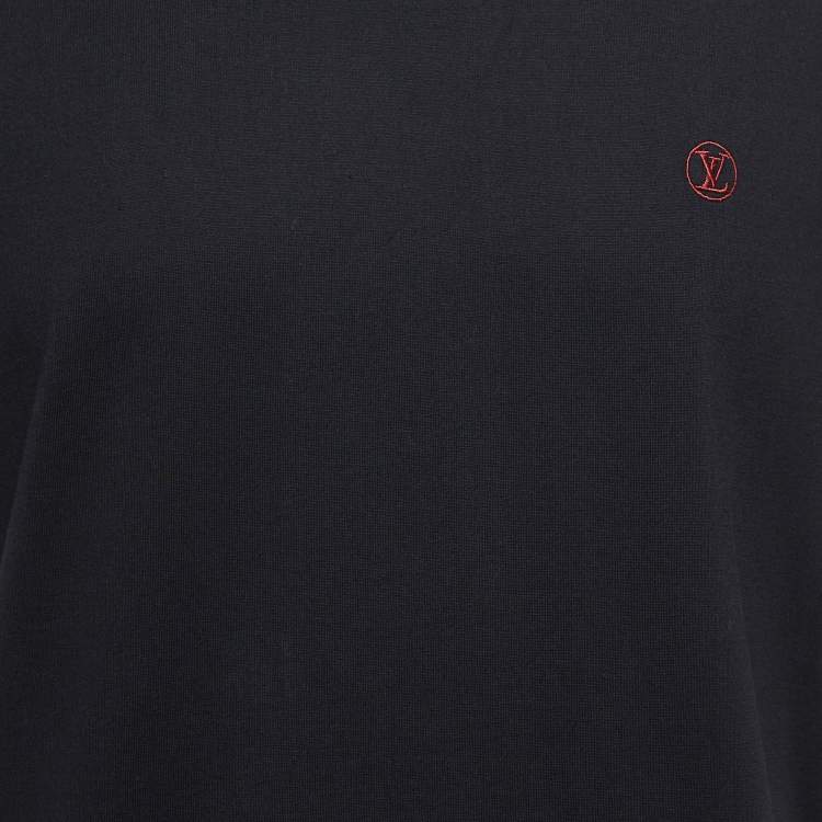 Pre Owned Louis Vuitton Black Cotton Logo Embroidered Jersey T-Shirt XL