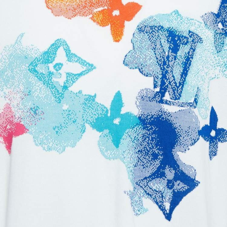 Pre Owned Louis Vuitton White Logo Watercolor Cotton Knit T-Shirt XXL