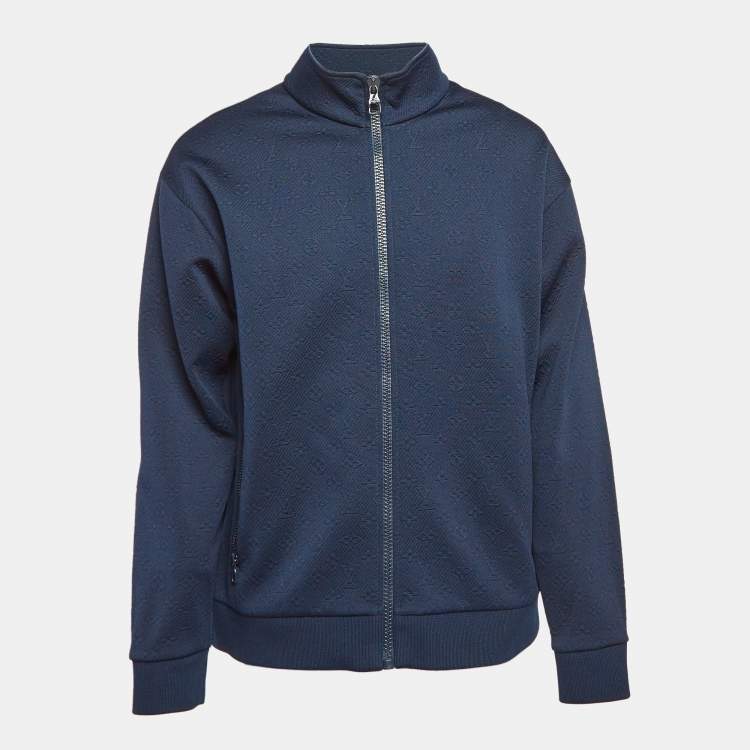 Pre Owned Louis Vuitton Navy Blue Monogram Jacquard Zip-Up Front Jacket XXL