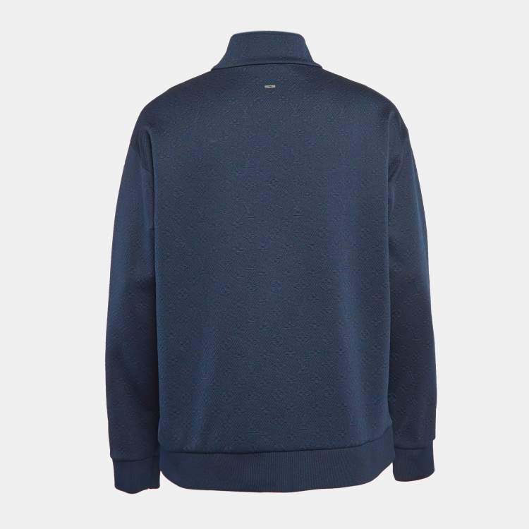 Pre Owned Louis Vuitton Navy Blue Monogram Jacquard Zip-Up Front Jacket XXL