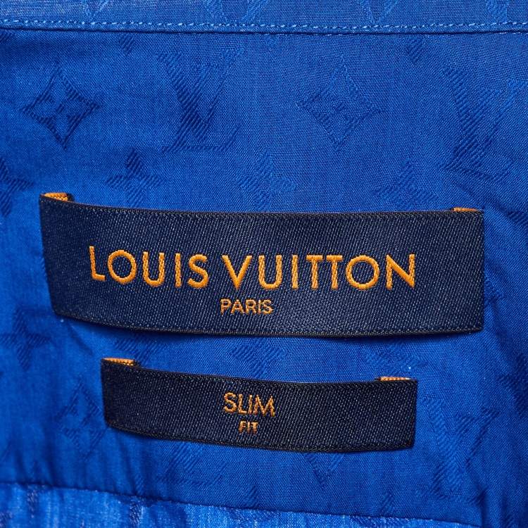 Pre Owned Louis Vuitton Blue Monogram Jacquard Cotton Button-Up Shirt S