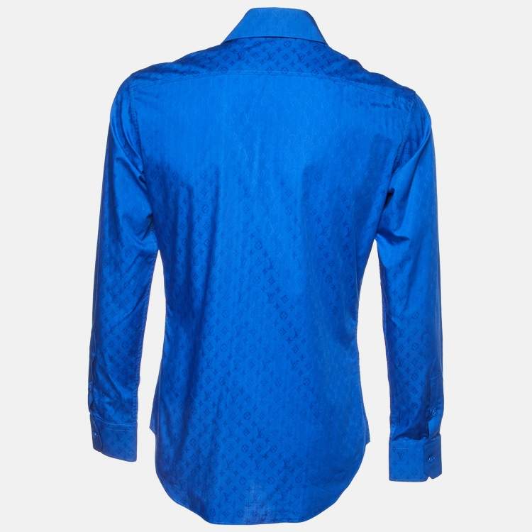 Pre Owned Louis Vuitton Blue Monogram Jacquard Cotton Button-Up Shirt S