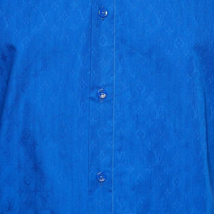 Pre Owned Louis Vuitton Blue Monogram Jacquard Cotton Button-Up Shirt S