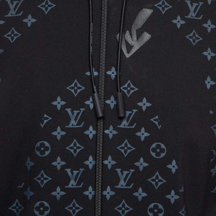 Pre Owned Louis Vuitton Black Monogram Print Jersey Zip-Up Hoodie M