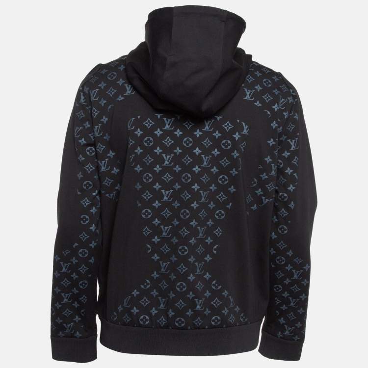 Pre Owned Louis Vuitton Black Monogram Print Jersey Zip-Up Hoodie M