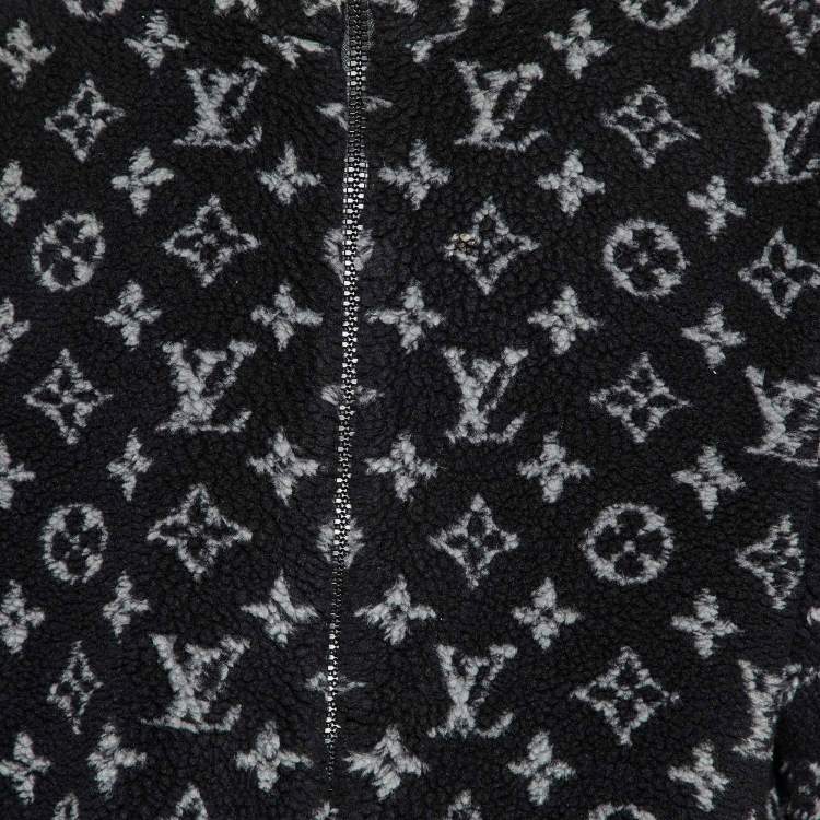 Pre Owned Louis Vuitton Black Monogram Fleece Zip-Up Teddy Jacket L