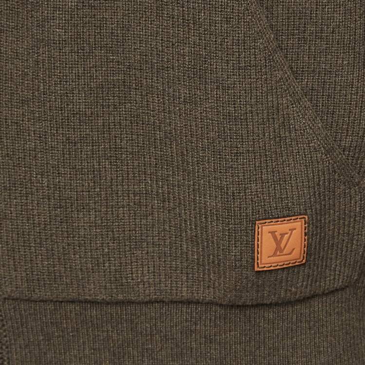 Pre Owned Louis Vuitton Green Rib Knit Wool Blend Shawl Collar Cardigan L