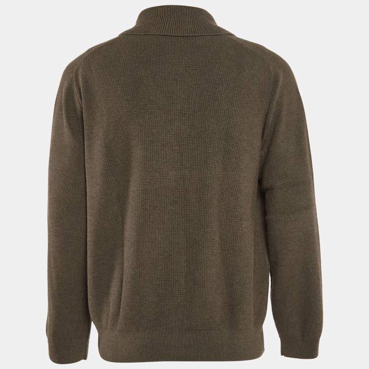 Pre Owned Louis Vuitton Green Rib Knit Wool Blend Shawl Collar Cardigan L
