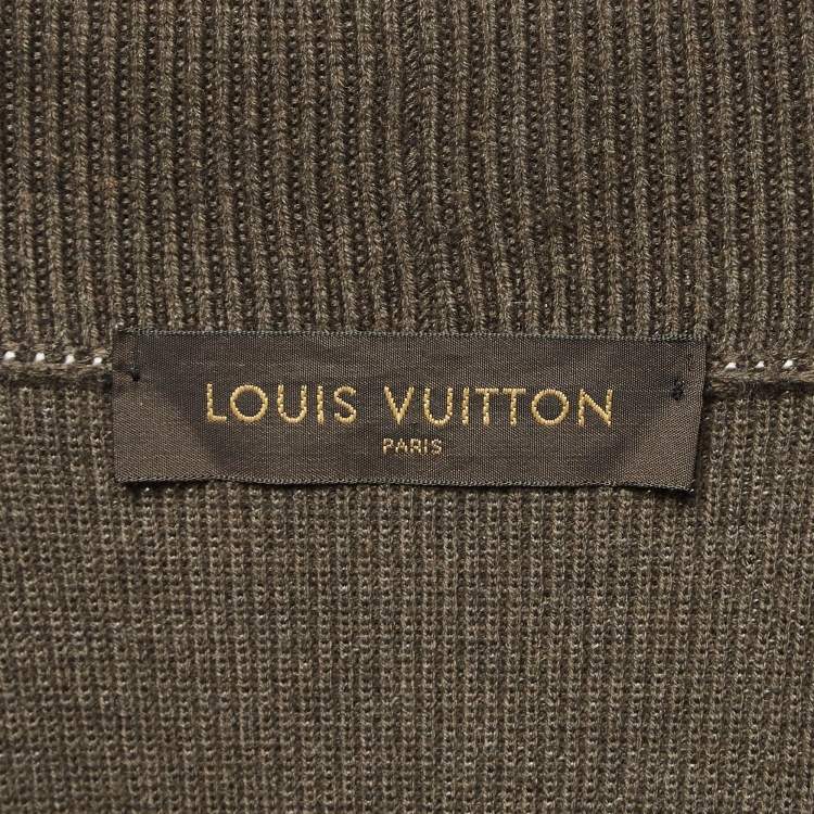 Pre Owned Louis Vuitton Green Rib Knit Wool Blend Shawl Collar Cardigan L