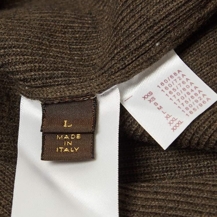 Pre Owned Louis Vuitton Green Rib Knit Wool Blend Shawl Collar Cardigan L