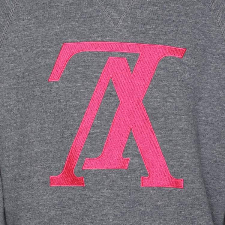 Pre Owned Louis Vuitton Light Blue Cotton Knit LV Embroidered Crew Neck Sweatshirt M
