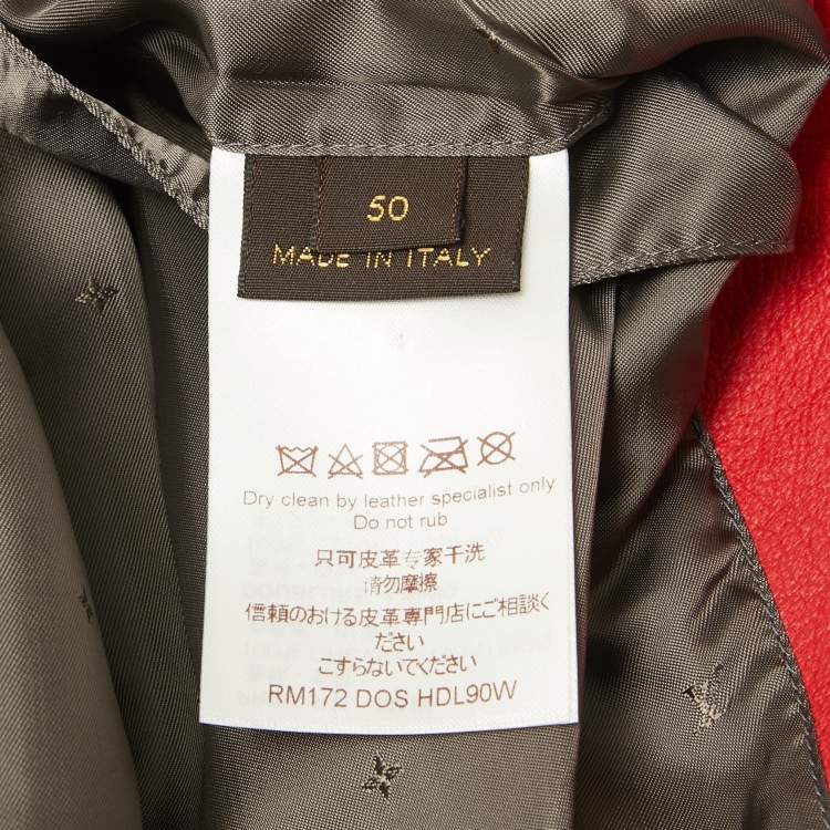 Pre Owned Louis Vuitton X Supreme Red Monogram Leather Bomber Jacket L