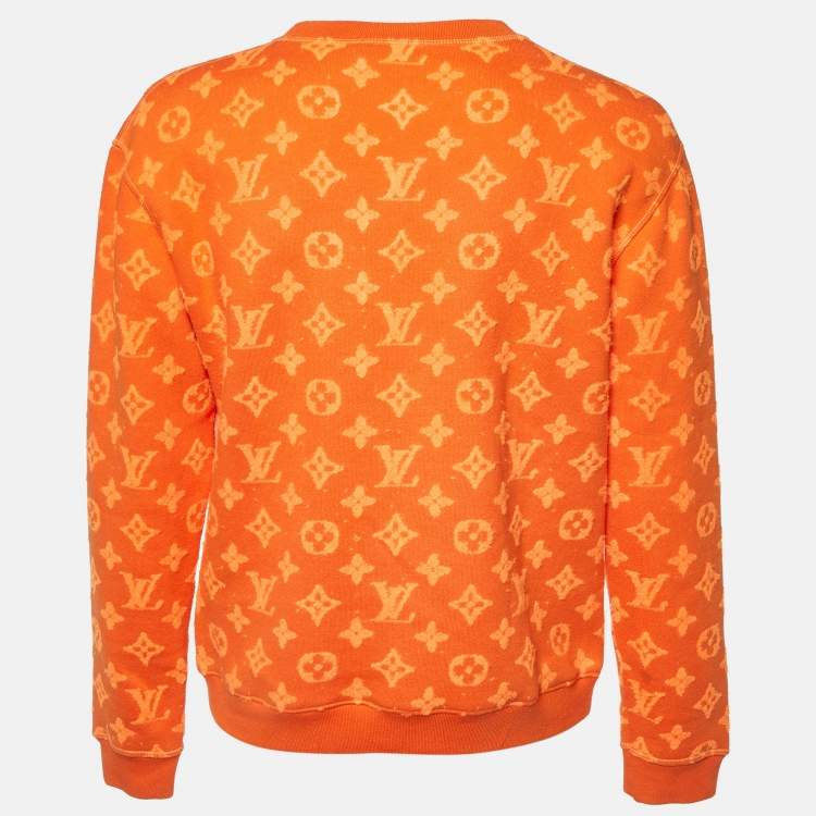 Pre Owned Louis Vuitton Orange Monogram Knit Crew Neck Sweatshirt M