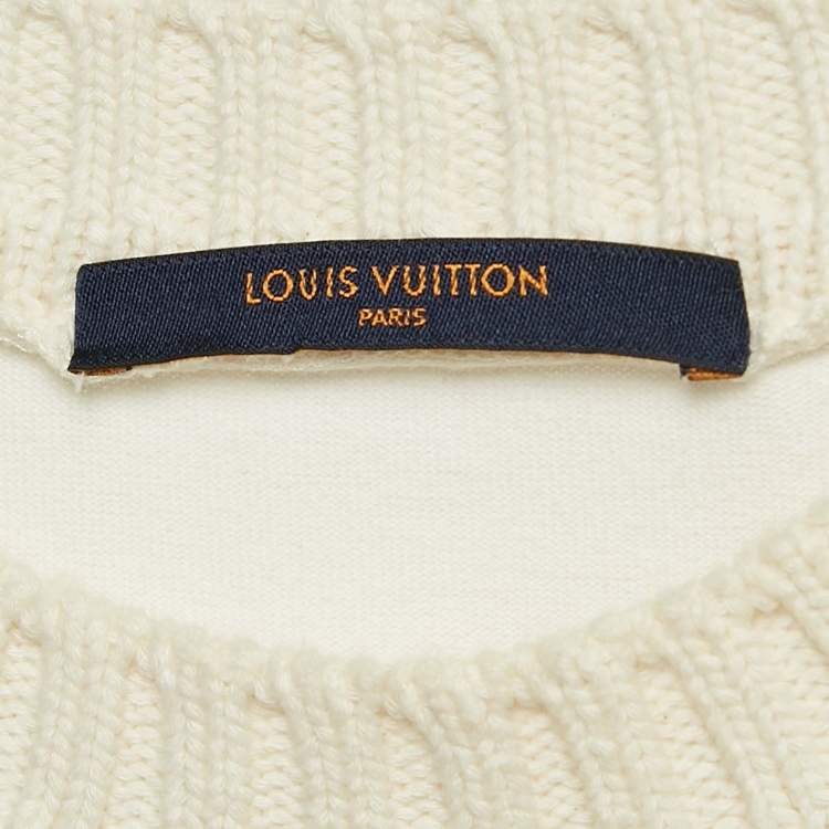 Pre Owned Louis Vuitton X  Nigo Off White Embroidered Jersey Crochet Neck T-Shirt XL