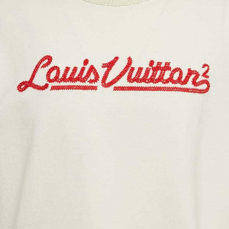 Pre Owned Louis Vuitton X  Nigo Off White Embroidered Jersey Crochet Neck T-Shirt XL