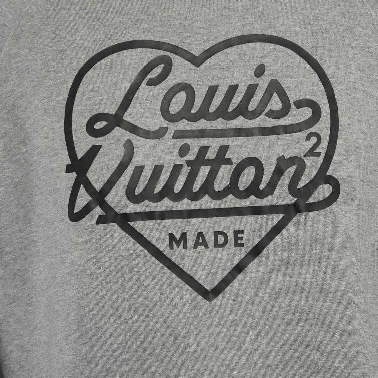 Pre Owned Louis Vuitton X Nigo Grey Logo Heart Print Cotton Knit Sweatshirt L