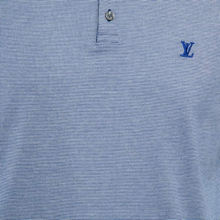 Pre Owned Louis Vuitton Blue Patterned Knit Polo T-Shirt XL
