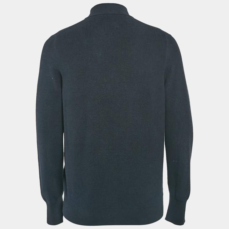 Pre Owned Louis Vuitton Navy Blue LV Patch Rib Knit Zip Up Jacket XS