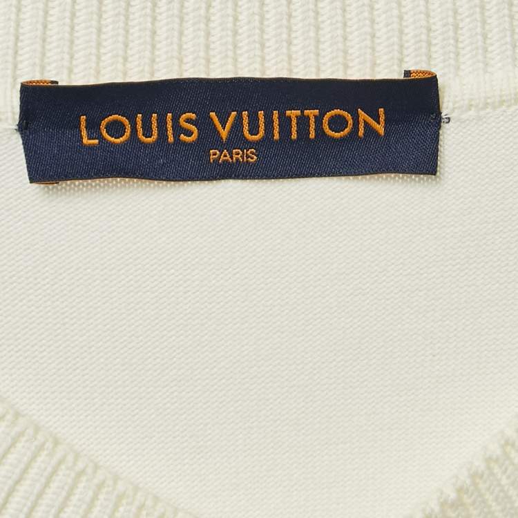 Pre Owned Louis Vuitton White Cotton Knit Signature Crewneck T-Shirt XL