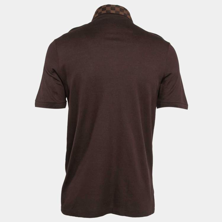 Pre Owned Louis Vuitton Brown Cotton Damier Ebene Detailed Polo T-Shirt L