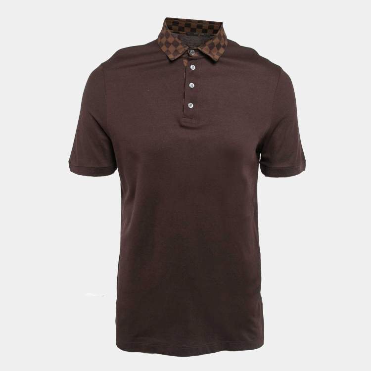 Pre Owned Louis Vuitton Brown Cotton Damier Ebene Detailed Polo T-Shirt L