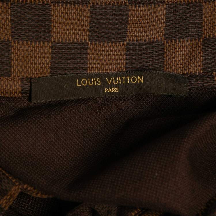 Pre Owned Louis Vuitton Brown Cotton Damier Ebene Detailed Polo T-Shirt L
