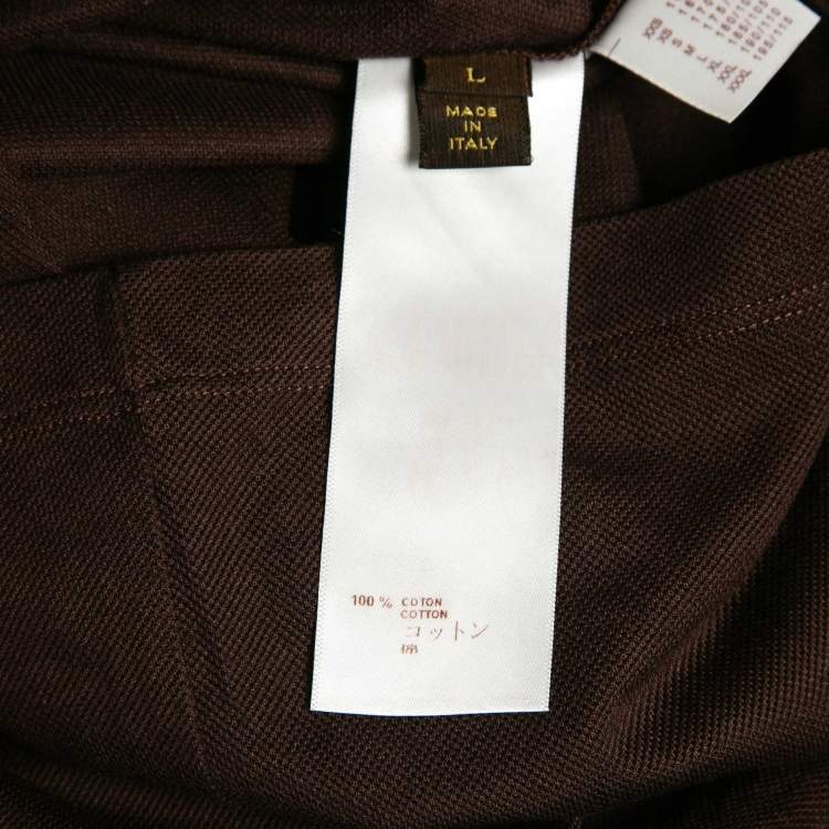 Pre Owned Louis Vuitton Brown Cotton Damier Ebene Detailed Polo T-Shirt L