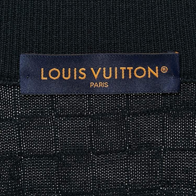 Pre Owned Louis Vuitton Navy Blue Wool Damier Knit Zip-Up Jacket XS