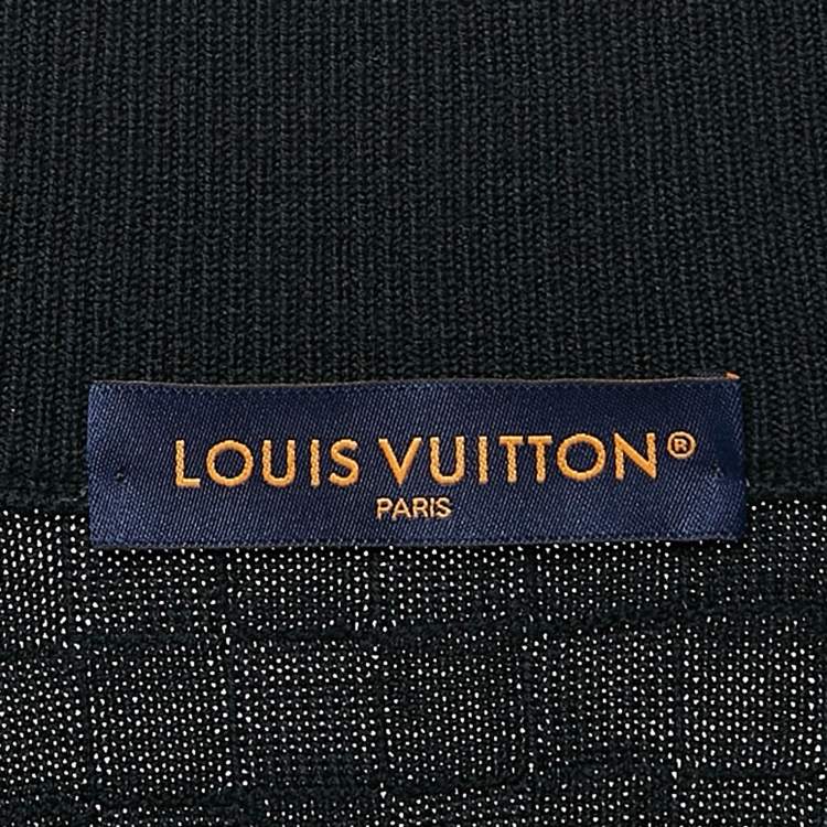 Pre Owned Louis Vuitton Navy Blue Wool Damier Knit Zip-Up Jacket XS