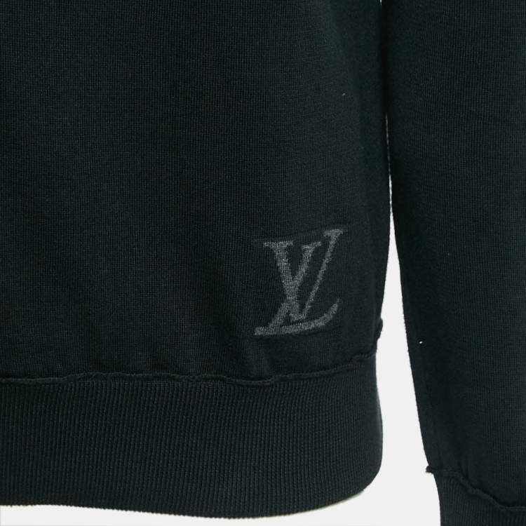 Pre Owned Louis Vuitton Black Logo Intarsia Rib Knit Zip-Up Jacket L