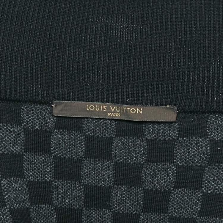 Pre Owned Louis Vuitton Black Logo Intarsia Rib Knit Zip-Up Jacket L