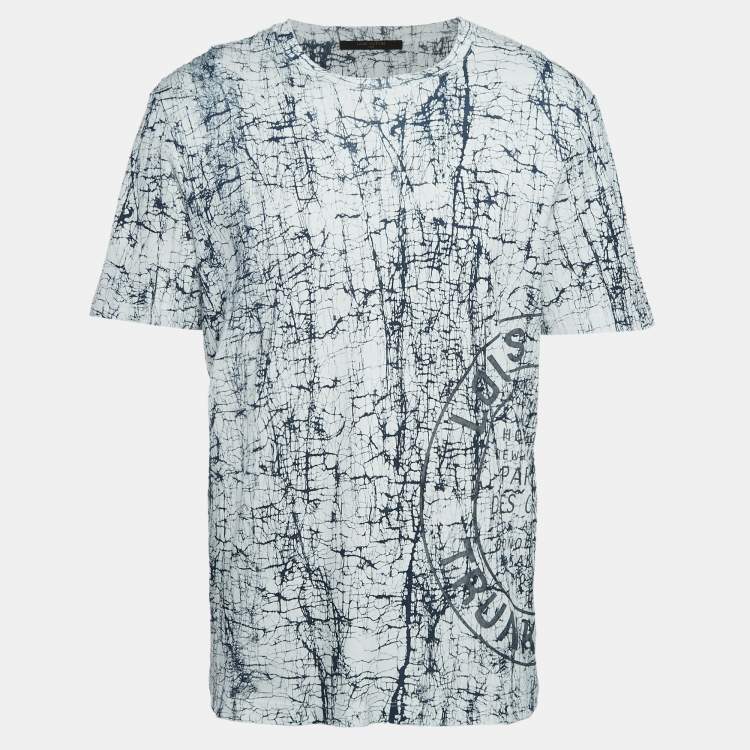 Pre Owned Louis Vuitton White/Blue Abstract Print Jersey Crew Neck T-Shirt XL