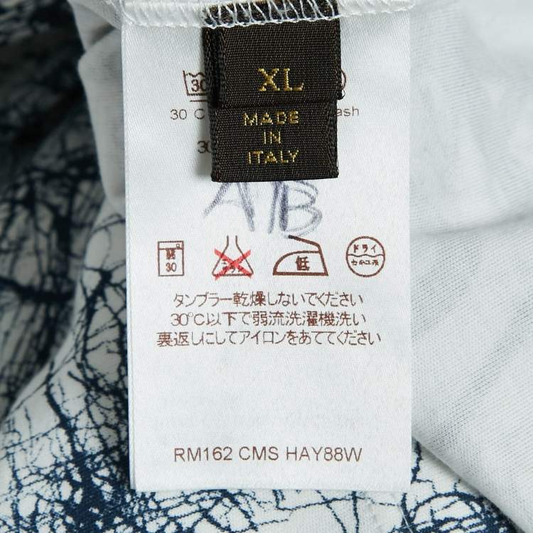Pre Owned Louis Vuitton White/Blue Abstract Print Jersey Crew Neck T-Shirt XL