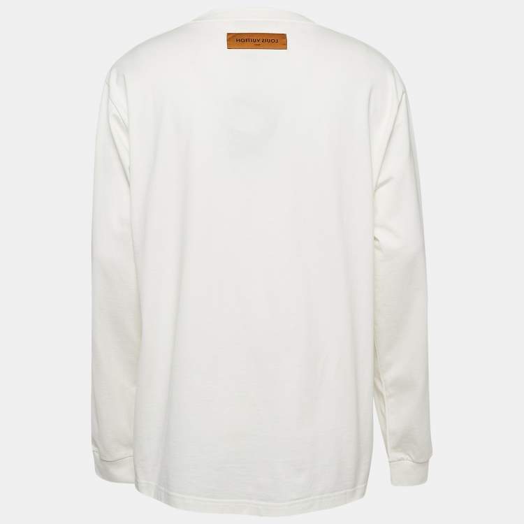 Pre Owned Louis Vuitton White LVM Embossed Cotton Knit Sweatshirt XL