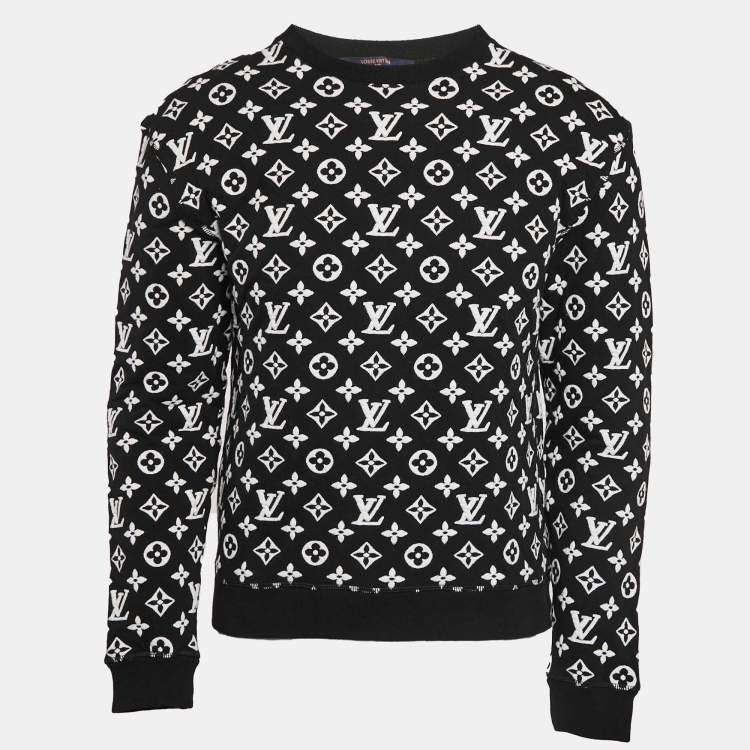 Pre Owned Louis Vuitton Black/White Monogram Heavy Knit Crew Neck Sweatshirt XS
