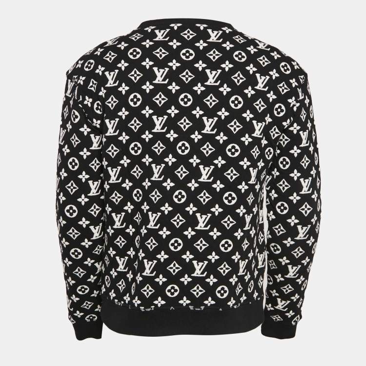Pre Owned Louis Vuitton Black/White Monogram Heavy Knit Crew Neck Sweatshirt XS