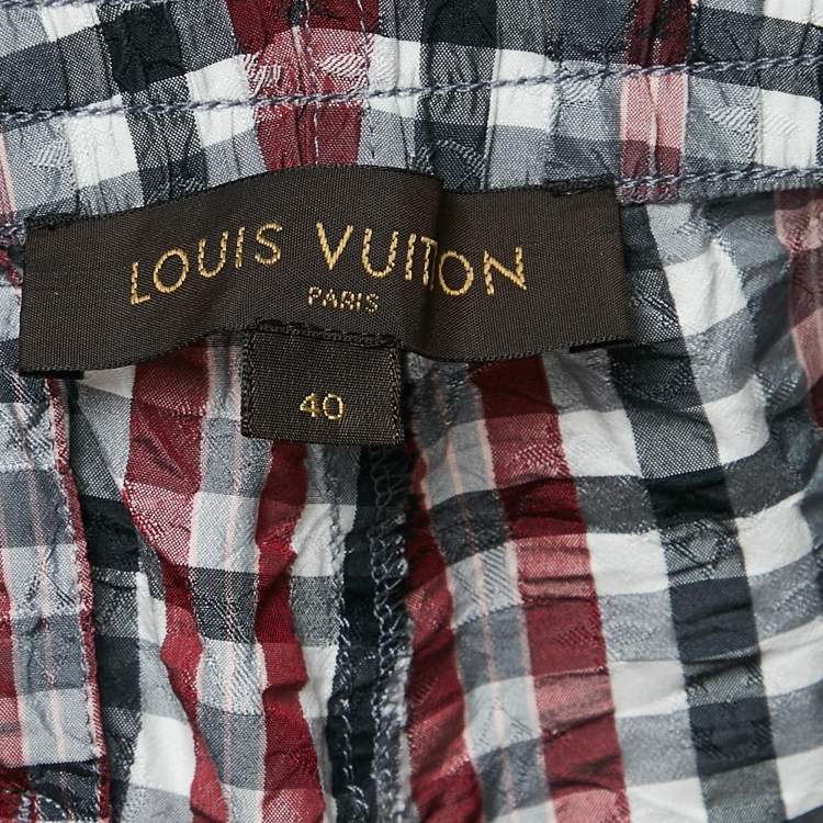 Pre Owned Louis Vuitton Red/Black Checks Silk Short M