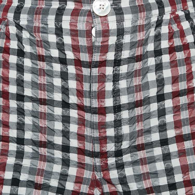 Pre Owned Louis Vuitton Red/Black Checks Silk Short M