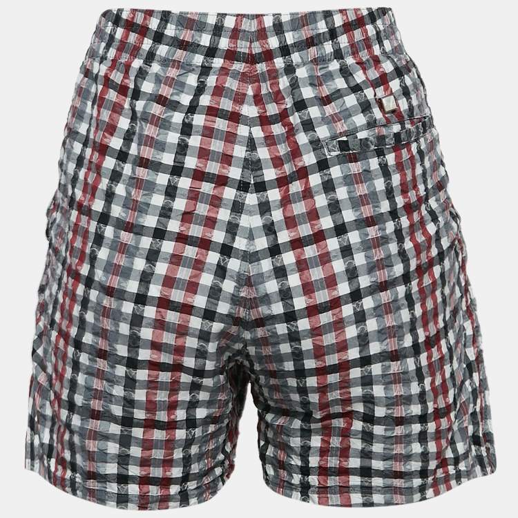 Pre Owned Louis Vuitton Red/Black Checks Silk Short M