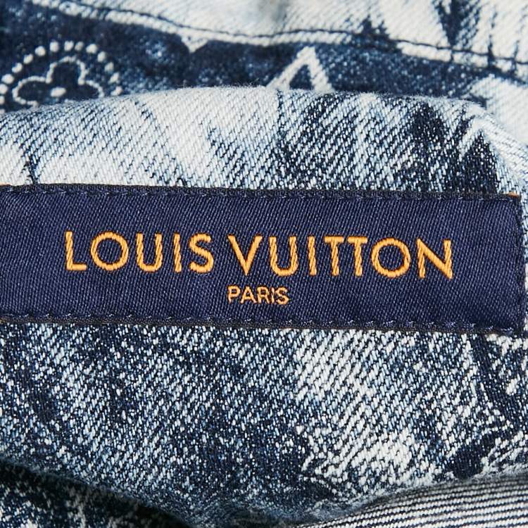 Pre Owned Louis Vuitton Blue Monogram  Bandana Denim Short Sleeve Shirt M