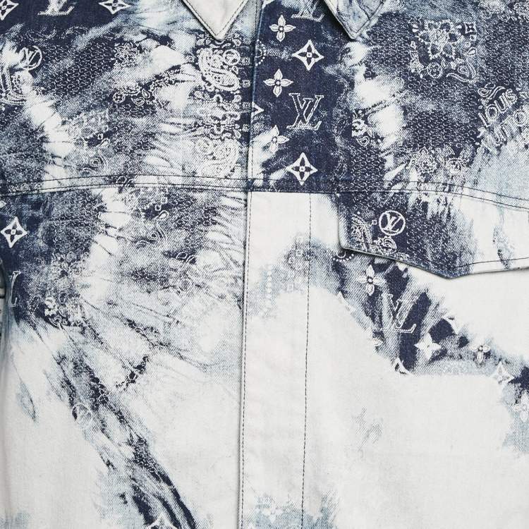 Pre Owned Louis Vuitton Blue Monogram  Bandana Denim Short Sleeve Shirt M