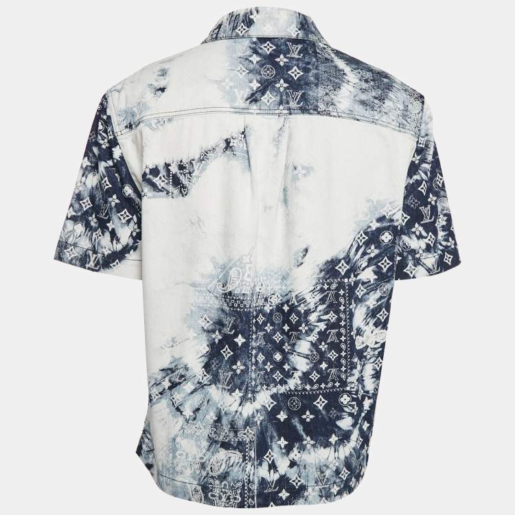 Pre Owned Louis Vuitton Blue Monogram  Bandana Denim Short Sleeve Shirt M