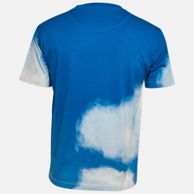 Pre Owned Louis Vuitton Blue Cloud Print Jersey Crew Neck T-Shirt M