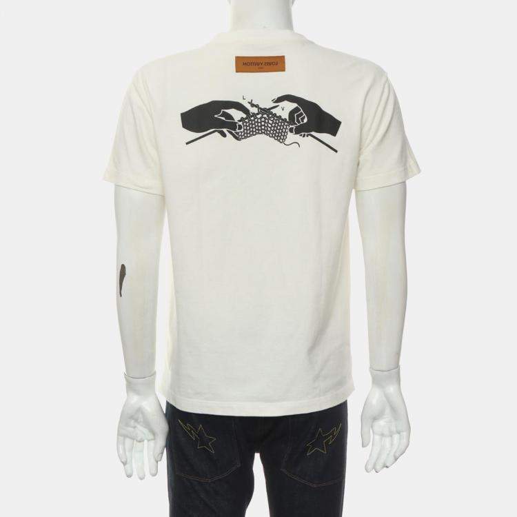 Pre Owned Louis Vuitton Broken White Cotton Cable Pattern Printed T-Shirt S