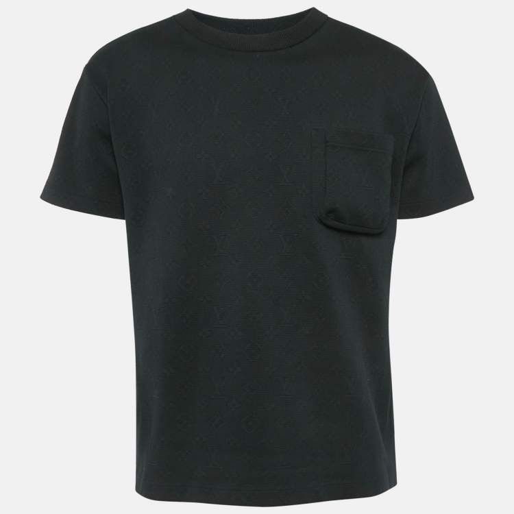 Pre Owned Louis Vuitton Black Cotton Logo Jacquard Knit T-Shirt S