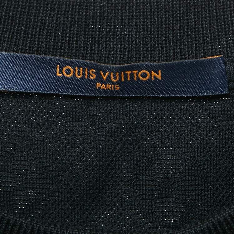 Pre Owned Louis Vuitton Black Cotton Logo Jacquard Knit T-Shirt S